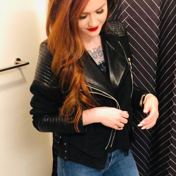 Ivory & Chain Bessie vegan suede cropped moto biker jacket (size S US, 8 AUS) - Picture 5 of 15